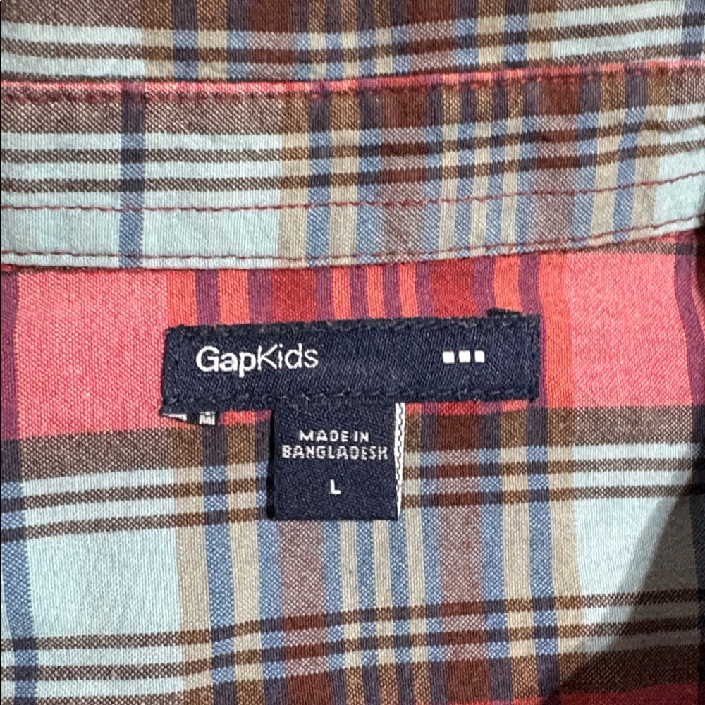 Gap Kids Factory Surf Team Plaid Short Sleeve Button Down Shirt sz L - Picture 6 of 7